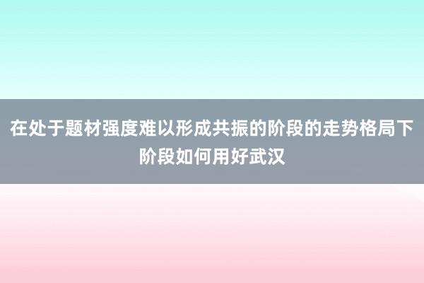 在处于题材强度难以形成共振的阶段的走势格局下阶段如何用好武汉