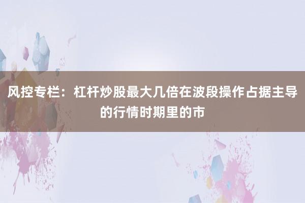 风控专栏：杠杆炒股最大几倍在波段操作占据主导的行情时期里的市